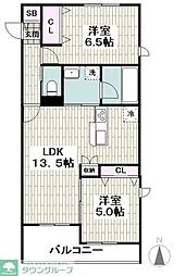 藤沢市鵠沼海岸7丁目マンション 2LDKの間取図画像