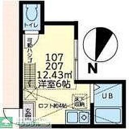 ユナイト衣笠ルッティー ワンルームの間取図画像