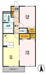 レガート上大岡 2DKの間取図画像