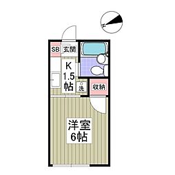 柿ノ木ヴィレッヂ2番館 1Kの間取図画像