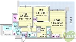 シティタワー札幌 15階2LDKの間取り
