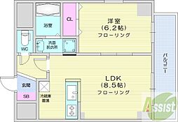 ヘルム21 8階1LDKの間取り