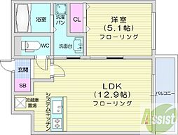 ラピス山の手 1LDKの間取図画像