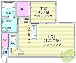 カレラ学園前 4階1LDKの間取り