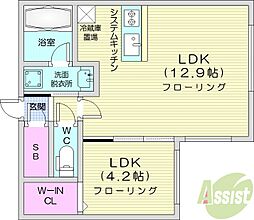 カレラ学園前 4階1LDKの間取り