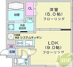 Forest Park 南郷13 4階1LDKの間取り