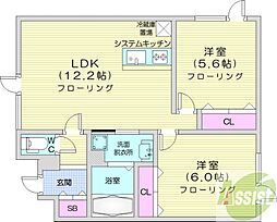 eie月寒西 4階2LDKの間取り