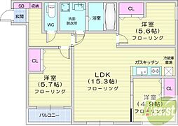 FRANZ TSUKISAMU KOEN 3階3LDKの間取り