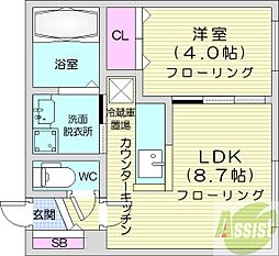 輝和(KIWA) 4階1LDKの間取り