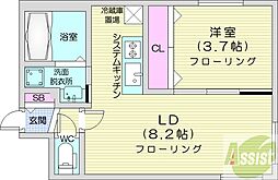 仮西岡5-1MS 3階1LDKの間取り