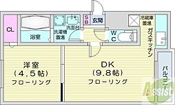 札幌市営南北線 北34条駅 徒歩10分の賃貸マンション 1階1LDKの間取り