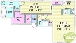 ブリーゼ中の島 4階1LDKの間取り