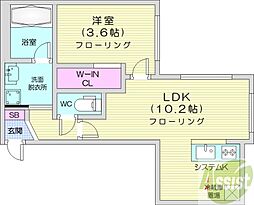 オルセーリュクス山鼻 3階1LDKの間取り