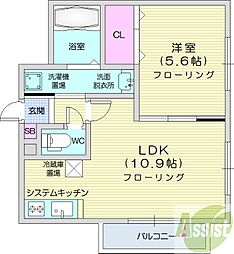 クラリス中の島 3階1LDKの間取り