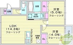NRJニシオカ 4階2LDKの間取り