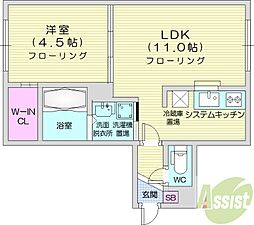 ワールドパレス札幌中央 3階1LDKの間取り