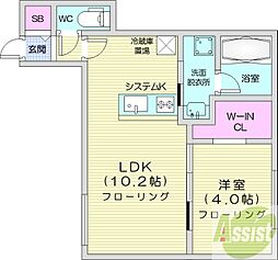 Aster　S14 3階1LDKの間取り