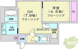 ホロムア美園 3階1DKの間取り