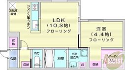 仮)アーバス南円山 3階1LDKの間取り