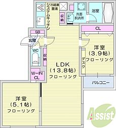 Terrace Sakura 5階2LDKの間取り