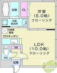 プリマクラッセ環状通東 2階1LDKの間取り