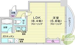 パークヒルズ大通中央 8階1LDKの間取り