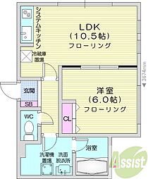 ビッテ山鼻 3階1LDKの間取り