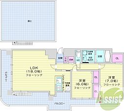 メープル元町 2LDKの間取図画像