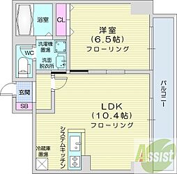 ヘルム21 6階1LDKの間取り