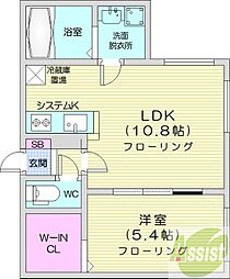ALPHA中島公園 4階1LDKの間取り
