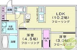 仮)ガルボ平岸 4階2LDKの間取り