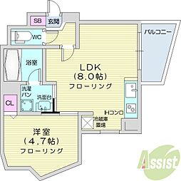 クラッセ円山　WEST 4階1LDKの間取り
