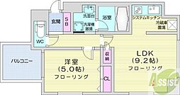 レジディア南一条イースト 14階1LDKの間取り