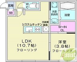 札幌市営東豊線 月寒中央駅 徒歩1分の賃貸マンション 5階1LDKの間取り