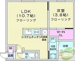 札幌市営東豊線 月寒中央駅 徒歩1分の賃貸マンション 3階1LDKの間取り