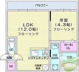 Parici南平岸 4階1LDKの間取り
