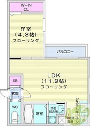 Parici南平岸 4階1LDKの間取り