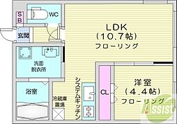 グランデール南郷 4階1LDKの間取り