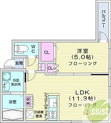 ミルフィーユ 2階1LDKの間取り
