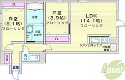 フィオリーノ 3階2LDKの間取り