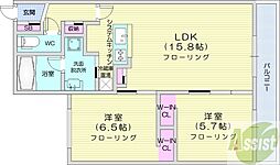 札幌市中央区南五条西11丁目マンション 2LDKの間取図画像