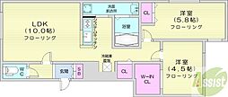 札幌市南区澄川三条4丁目マンション 2LDKの間取図画像