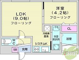 カーザフェリス平岸 1LDKの間取図画像