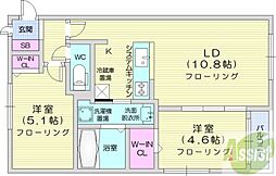 アルファスクエア福住2条 2LDKの間取図画像