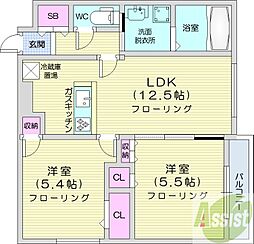 クレマティス円山 2LDKの間取図画像