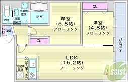 TEADA北4条 2LDKの間取図画像