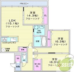 Highlight Fukuzumi 3LDKの間取図画像