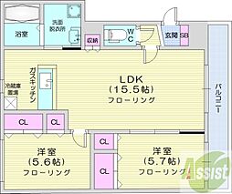 バーリントンコート1 2LDKの間取図画像