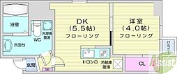 プライマル札幌北18条 1DKの間取図画像