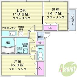 カーサラビンS4 2LDKの間取図画像